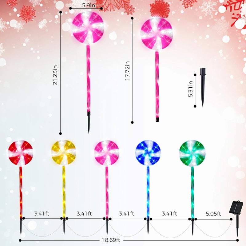 ILLUMINEW Outdoor Christmas Decorations Solar Pathway Lights, Set of 10 Lollipops Peppermint Stake Lights, 8 Modes Candy Cane Walkside Lights, Outdoor Xmas Decoration for Walkway,Yard (10PCS-Multi) - Image 2